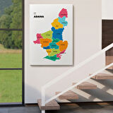 İl ve İlçeler Haritası Adana, Modern Dekoratif Kanvas Tablo, Duvar Dekoru 1248