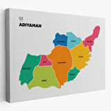 İl ve İlçeler Haritası Adıyaman, Modern Dekoratif Kanvas Tablo, Duvar Dekoru 1251