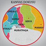 İl ve İlçeler Haritası Antalya, Modern Dekoratif Kanvas Tablo, Duvar Dekoru 1269