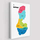 İl ve İlçeler Haritası Batman, Modern Dekoratif Kanvas Tablo, Duvar Dekoru 1285