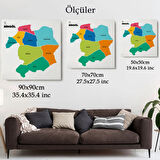 İl ve İlçeler Haritası Bingöl, Modern Dekoratif Kanvas Tablo, Duvar Dekoru 1294