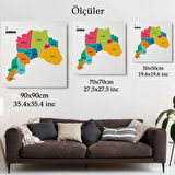 İl ve İlçeler Haritası Burdur, Modern Dekoratif Kanvas Tablo, Duvar Dekoru 1303
