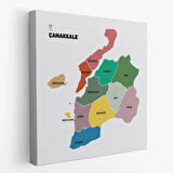 İl ve İlçeler Haritası Çanakkale, Modern Dekoratif Kanvas Tablo, Duvar Dekoru 1310