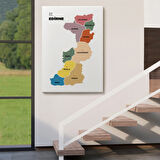 İl ve İlçeler Haritası Edirne, Modern Dekoratif Kanvas Tablo, Duvar Dekoru 1328