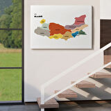 İl ve İlçeler Haritası Elazığ, Modern Dekoratif Kanvas Tablo, Duvar Dekoru 1331