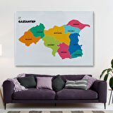 İl ve İlçeler Haritası Gaziantep, Modern Dekoratif Kanvas Tablo, Duvar Dekoru 1342