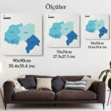 İl ve İlçeler Haritası Hakkari, Modern Dekoratif Kanvas Tablo, Duvar Dekoru 1353