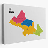 İl ve İlçeler Haritası Kilis, Modern Dekoratif Kanvas Tablo, Duvar Dekoru 1388