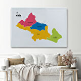 İl ve İlçeler Haritası Kilis, Modern Dekoratif Kanvas Tablo, Duvar Dekoru 1388