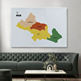 İl ve İlçeler Haritası Kilis, Modern Dekoratif Kanvas Tablo, Duvar Dekoru 1389