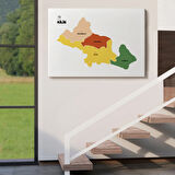 İl ve İlçeler Haritası Kilis, Modern Dekoratif Kanvas Tablo, Duvar Dekoru 1389