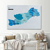 İl ve İlçeler Haritası Mersin, Modern Dekoratif Kanvas Tablo, Duvar Dekoru 1420