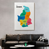 İl ve İlçeler Haritası Nevşehir, Modern Dekoratif Kanvas Tablo, Duvar Dekoru 1427