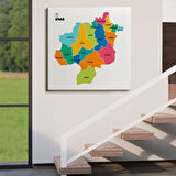 İl ve İlçeler Haritası Sivas, Modern Dekoratif Kanvas Tablo, Duvar Dekoru 1454