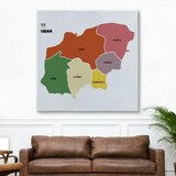 İl ve İlçeler Haritası Uşak, Modern Dekoratif Kanvas Tablo, Duvar Dekoru 1476