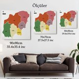 İl ve İlçeler Haritası Uşak, Modern Dekoratif Kanvas Tablo, Duvar Dekoru 1476
