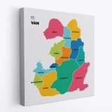 İl ve İlçeler Haritası Van, Modern Dekoratif Kanvas Tablo, Duvar Dekoru 1478