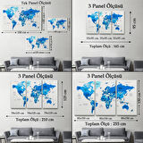 Ülke ve Başkentli Türkçe Dünya Haritası, Modern Dekoratif Kanvas Tablo, Duvar Dekoru 1500