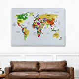 Ülke ve Başkentli Türkçe Dünya Haritası, Modern Dekoratif Kanvas Tablo, Duvar Dekoru 1512