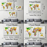 Ülke ve Başkentli Türkçe Dünya Haritası, Modern Dekoratif Kanvas Tablo, Duvar Dekoru 1512