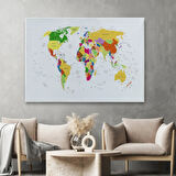 Ülke ve Başkentli Dünya Haritası, Modern Dekoratif Kanvas Tablo, Duvar Dekoru 1513