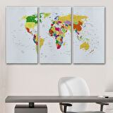 Ülke ve Başkentli Dünya Haritası, Modern Dekoratif Kanvas Tablo, Duvar Dekoru 1513