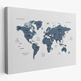 Ülke ve Başkentli Türkçe Dünya Haritası, Modern Dekoratif Kanvas Tablo, Duvar Dekoru 1514