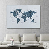 Ülke ve Başkentli Türkçe Dünya Haritası, Modern Dekoratif Kanvas Tablo, Duvar Dekoru 1514