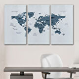 Ülke ve Başkentli Türkçe Dünya Haritası, Modern Dekoratif Kanvas Tablo, Duvar Dekoru 1514