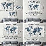 Ülke ve Başkentli Türkçe Dünya Haritası, Modern Dekoratif Kanvas Tablo, Duvar Dekoru 1514