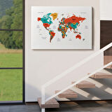 Ülke ve Başkentli Türkçe Dünya Haritası, Modern Dekoratif Kanvas Tablo, Duvar Dekoru 1516