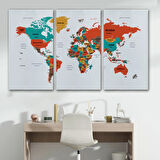 Ülke ve Başkentli Dünya Haritası, Modern Dekoratif Kanvas Tablo, Duvar Dekoru 1517