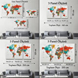 Ülke ve Başkentli Dünya Haritası, Modern Dekoratif Kanvas Tablo, Duvar Dekoru 1517