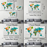Ülke ve Başkentli Türkçe Dünya Haritası, Modern Dekoratif Kanvas Tablo, Duvar Dekoru 1530