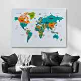 Ülke ve Başkentli Dünya Haritası, Modern Dekoratif Kanvas Tablo, Duvar Dekoru 1531