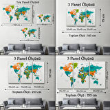 Ülke ve Başkentli Dünya Haritası, Modern Dekoratif Kanvas Tablo, Duvar Dekoru 1531