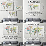 Ülke ve Başkentli Türkçe Dünya Haritası, Modern Dekoratif Kanvas Tablo, Duvar Dekoru 1532