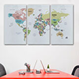 Ülke ve Başkentli İngilizce Dünya Haritası, Harita Dekoratif Kanvas Tablo, Duvar Dekoru 1533