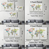 Ülke ve Başkentli İngilizce Dünya Haritası, Harita Dekoratif Kanvas Tablo, Duvar Dekoru 1533