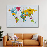Ülke ve Başkentli İngilizce Dünya Haritası, Harita Dekoratif Kanvas Tablo, Duvar Dekoru 1543