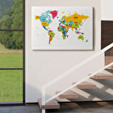 Ülke ve Başkentli İngilizce Dünya Haritası, Harita Dekoratif Kanvas Tablo, Duvar Dekoru 1543