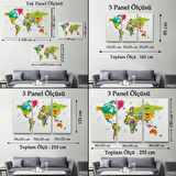 Ülke ve Başkentli İngilizce Dünya Haritası, Harita Dekoratif Kanvas Tablo, Duvar Dekoru 1545