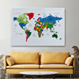 Ülke ve Başkentli Türkçe Dünya Haritası, Harita Dekoratif Kanvas Tablo, Duvar Dekoru 1556