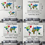 Ülke ve Başkentli Türkçe Dünya Haritası, Harita Dekoratif Kanvas Tablo, Duvar Dekoru 1556