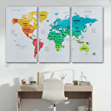 Ülke ve Başkentli İngilizce Dünya Haritası, Harita Dekoratif Kanvas Tablo, Duvar Dekoru 1563