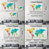 Ülke ve Başkentli İngilizce Dünya Haritası, Harita Dekoratif Kanvas Tablo, Duvar Dekoru 1563