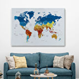 Detaylı ve Eğitici İngilizce Dünya Haritası, Harita Dekoratif Kanvas Tablo, Duvar Dekoru 1569