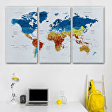 Detaylı ve Eğitici İngilizce Dünya Haritası, Harita Dekoratif Kanvas Tablo, Duvar Dekoru 1569