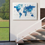 Detaylı ve Eğitici İngilizce Dünya Haritası, Harita Dekoratif Kanvas Tablo, Duvar Dekoru 1573