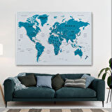 Detaylı ve Eğitici İngilizce Dünya Haritası, Harita Dekoratif Kanvas Tablo, Duvar Dekoru 1574